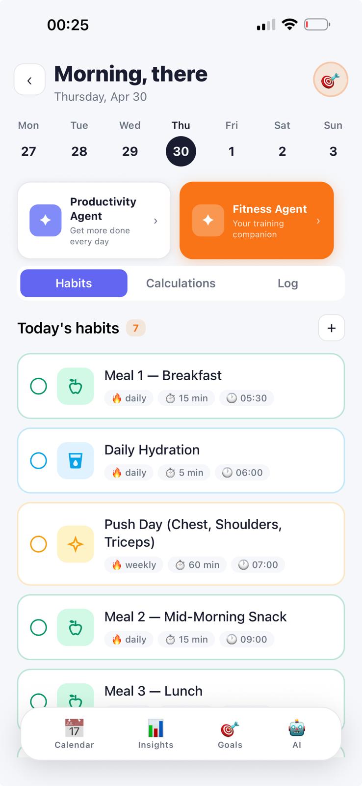 Calendar & Today's Habits