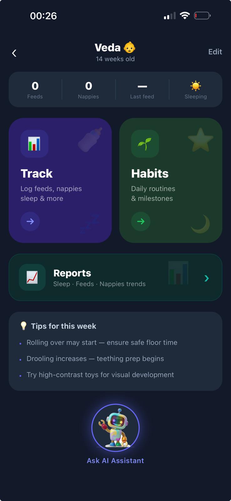 Baby Care — tracking dashboard